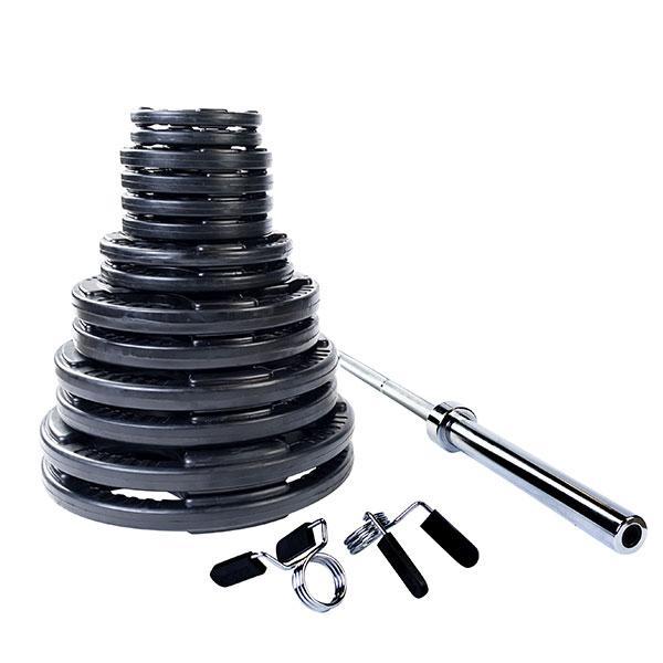 Body Solid 300 lb Rubber Grip Olympic Weight Set with Bar and Collars